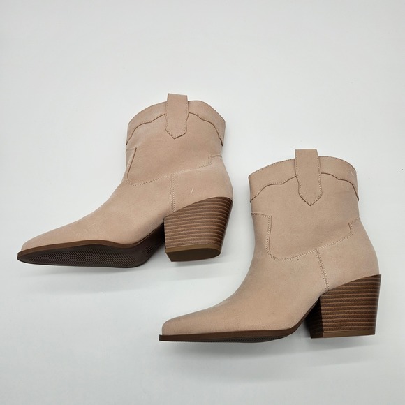 MIA Girl Banjo Taupe Suede Pointed Toe Ankle Boots Block Heel Size 8 - Picture 3 of 8